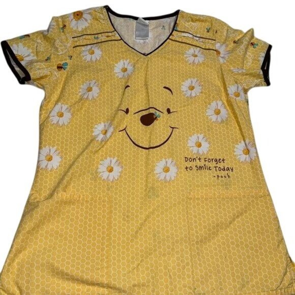 Disney Tops - Disney Winnie The Pooh "Dont Forget To Smile Today" Yellow Scrub Top Medium